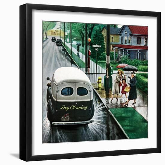 "Muddied by Dry Cleaning Truck," October 2, 1948-Stevan Dohanos-Framed Giclee Print