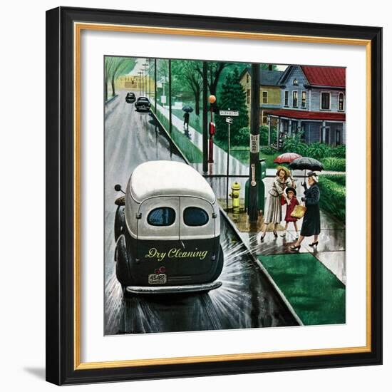 "Muddied by Dry Cleaning Truck," October 2, 1948-Stevan Dohanos-Framed Giclee Print