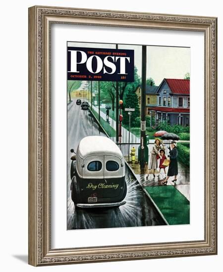 "Muddied by Dry Cleaning Truck," Saturday Evening Post Cover, October 2, 1948-Stevan Dohanos-Framed Giclee Print