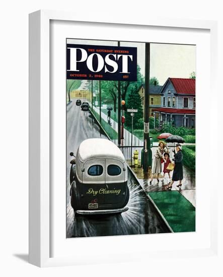 "Muddied by Dry Cleaning Truck," Saturday Evening Post Cover, October 2, 1948-Stevan Dohanos-Framed Giclee Print