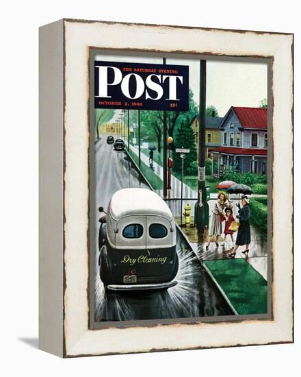 "Muddied by Dry Cleaning Truck," Saturday Evening Post Cover, October 2, 1948-Stevan Dohanos-Framed Premier Image Canvas