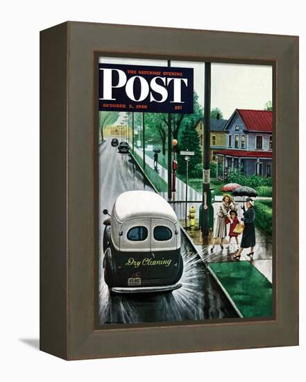 "Muddied by Dry Cleaning Truck," Saturday Evening Post Cover, October 2, 1948-Stevan Dohanos-Framed Premier Image Canvas