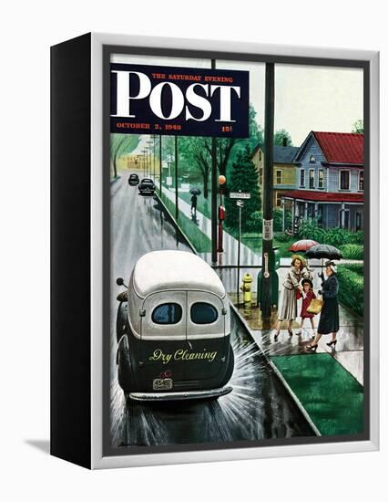 "Muddied by Dry Cleaning Truck," Saturday Evening Post Cover, October 2, 1948-Stevan Dohanos-Framed Premier Image Canvas