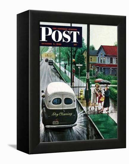 "Muddied by Dry Cleaning Truck," Saturday Evening Post Cover, October 2, 1948-Stevan Dohanos-Framed Premier Image Canvas