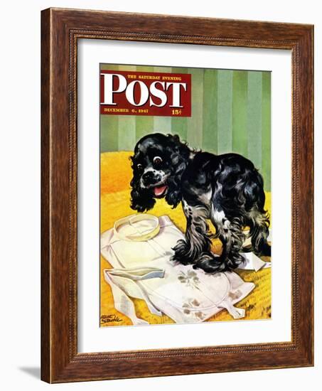 "Muddy Paw Prints," Saturday Evening Post Cover, December 6, 1947-Albert Staehle-Framed Premium Giclee Print