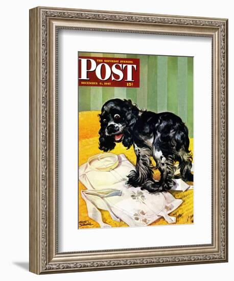 "Muddy Paw Prints," Saturday Evening Post Cover, December 6, 1947-Albert Staehle-Framed Giclee Print