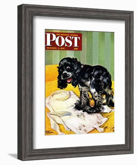 "Muddy Paw Prints," Saturday Evening Post Cover, December 6, 1947-Albert Staehle-Framed Giclee Print