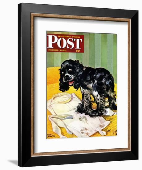 "Muddy Paw Prints," Saturday Evening Post Cover, December 6, 1947-Albert Staehle-Framed Giclee Print