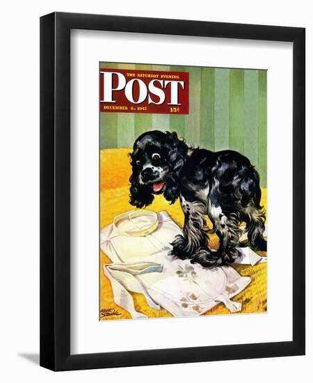 "Muddy Paw Prints," Saturday Evening Post Cover, December 6, 1947-Albert Staehle-Framed Giclee Print