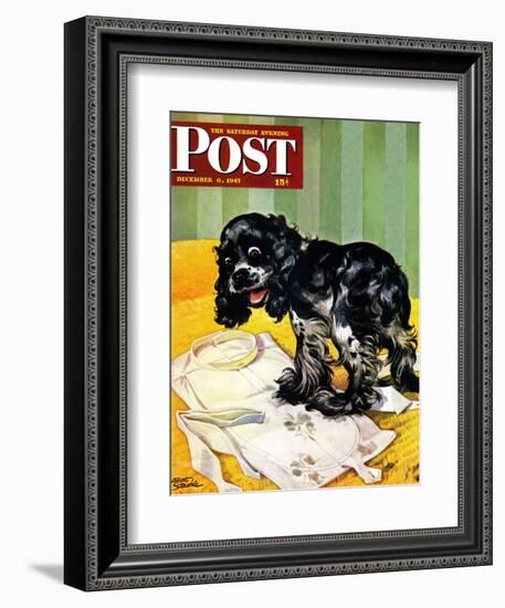 "Muddy Paw Prints," Saturday Evening Post Cover, December 6, 1947-Albert Staehle-Framed Giclee Print