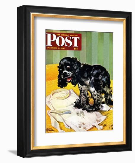 "Muddy Paw Prints," Saturday Evening Post Cover, December 6, 1947-Albert Staehle-Framed Giclee Print