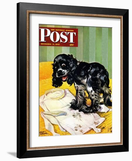 "Muddy Paw Prints," Saturday Evening Post Cover, December 6, 1947-Albert Staehle-Framed Giclee Print