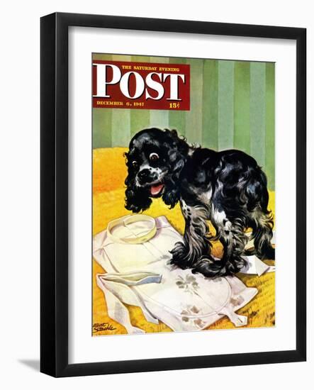 "Muddy Paw Prints," Saturday Evening Post Cover, December 6, 1947-Albert Staehle-Framed Giclee Print