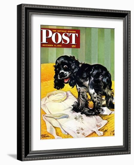 "Muddy Paw Prints," Saturday Evening Post Cover, December 6, 1947-Albert Staehle-Framed Giclee Print