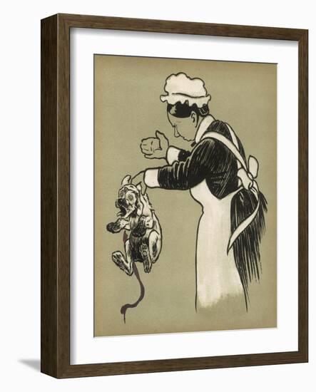 Muddy White Puppy is Punished for Spreading Dirt All Over the Nice Clean Bed-Cecil Aldin-Framed Art Print