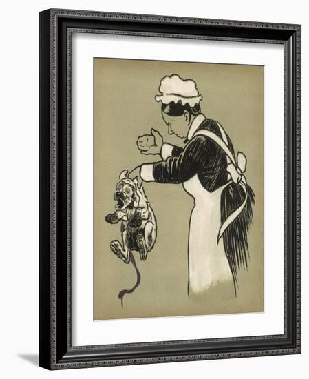 Muddy White Puppy is Punished for Spreading Dirt All Over the Nice Clean Bed-Cecil Aldin-Framed Art Print