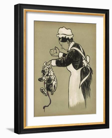 Muddy White Puppy is Punished for Spreading Dirt All Over the Nice Clean Bed-Cecil Aldin-Framed Art Print