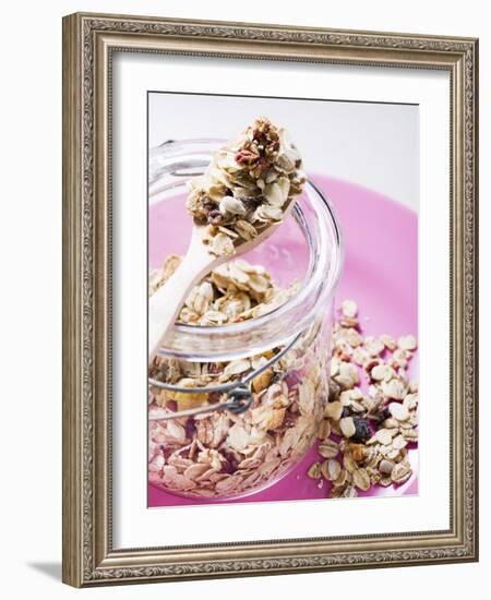 Muesli with Dried Fruit in Preserving Jar-null-Framed Photographic Print