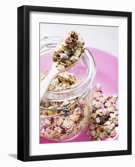 Muesli with Dried Fruit in Preserving Jar-null-Framed Photographic Print