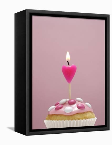 Muffin, Icing, Pink, Chocolate Beans, Candle, Heart Form, Burn, Detail-Nikky-Framed Premier Image Canvas