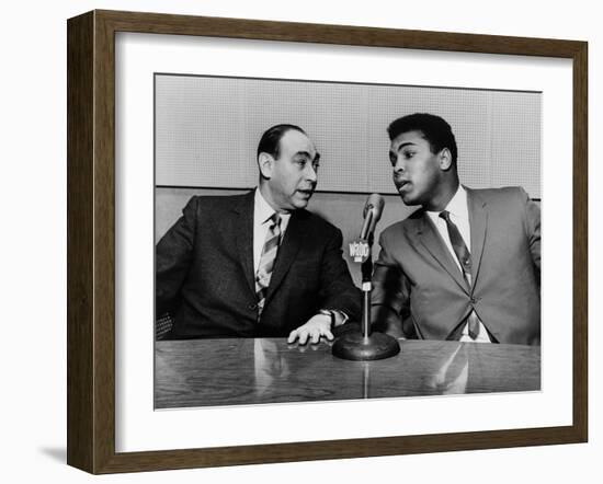 Muhammad Ali and Howard Cosell on WaBC Radio in 1965-null-Framed Photo