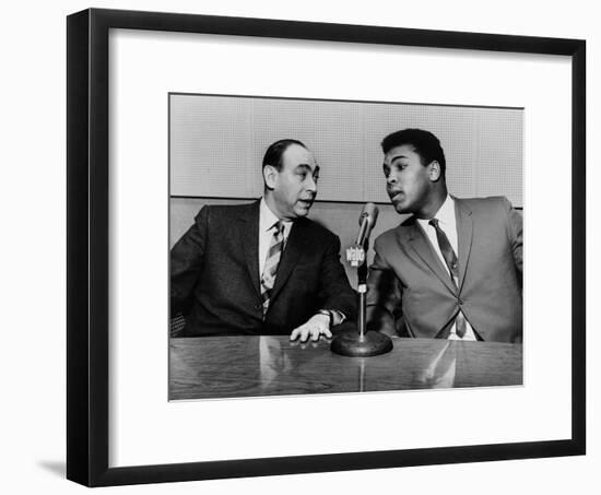 Muhammad Ali and Howard Cosell on WaBC Radio in 1965-null-Framed Photo