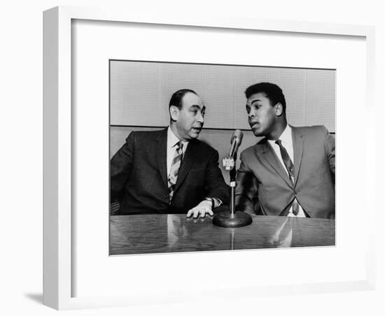 Muhammad Ali and Howard Cosell on WaBC Radio in 1965-null-Framed Photo