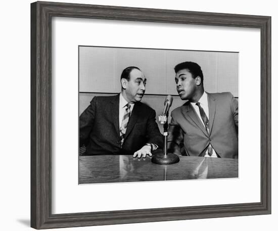 Muhammad Ali and Howard Cosell on WaBC Radio in 1965-null-Framed Photo