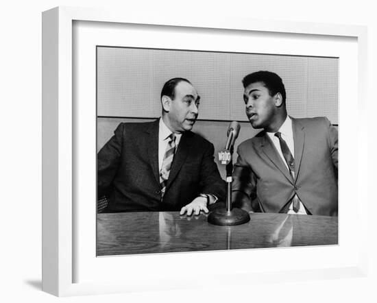 Muhammad Ali and Howard Cosell on WaBC Radio in 1965-null-Framed Photo