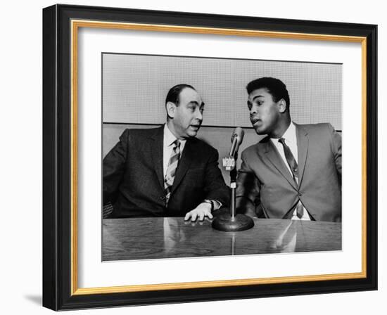 Muhammad Ali and Howard Cosell on WaBC Radio in 1965-null-Framed Photo