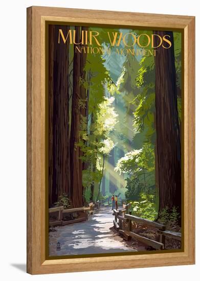 Muir Woods National Monument, California - Pathway-Lantern Press-Framed Stretched Canvas