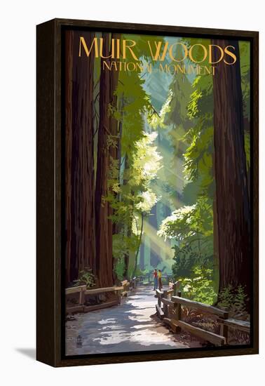 Muir Woods National Monument, California - Pathway-Lantern Press-Framed Stretched Canvas