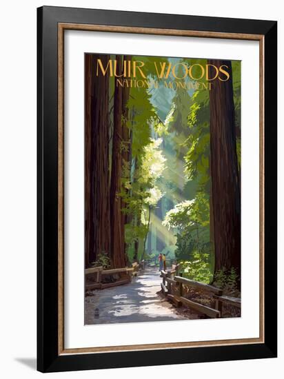 Muir Woods National Monument, California - Pathway-Lantern Press-Framed Premium Giclee Print