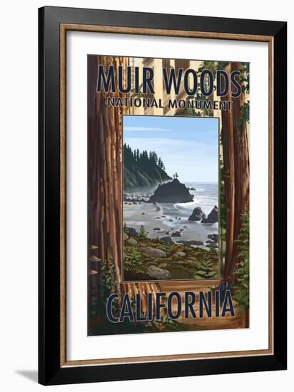 Muir Woods National Monument, California - Trees and Ocean-Lantern Press-Framed Art Print