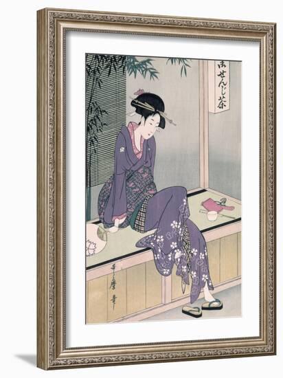 Mujer Sentada En Una Veranda, Ca. 1798-Kitagawa Utamaro-Framed Giclee Print