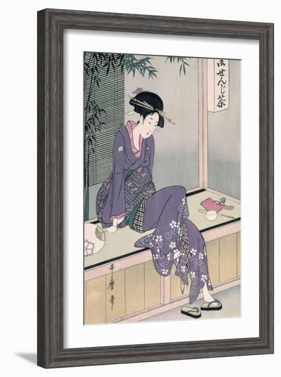 Mujer Sentada En Una Veranda, Ca. 1798-Kitagawa Utamaro-Framed Giclee Print