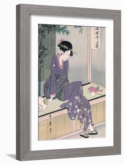 Mujer Sentada En Una Veranda, Ca. 1798-Kitagawa Utamaro-Framed Giclee Print