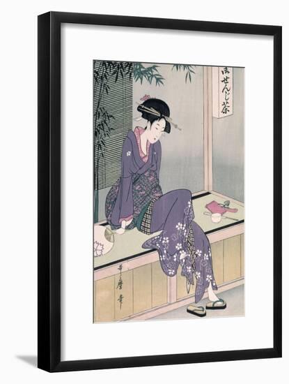 Mujer Sentada En Una Veranda, Ca. 1798-Kitagawa Utamaro-Framed Giclee Print