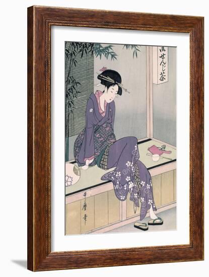Mujer Sentada En Una Veranda, Ca. 1798-Kitagawa Utamaro-Framed Giclee Print