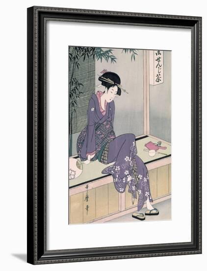 Mujer Sentada En Una Veranda, Ca. 1798-Kitagawa Utamaro-Framed Giclee Print