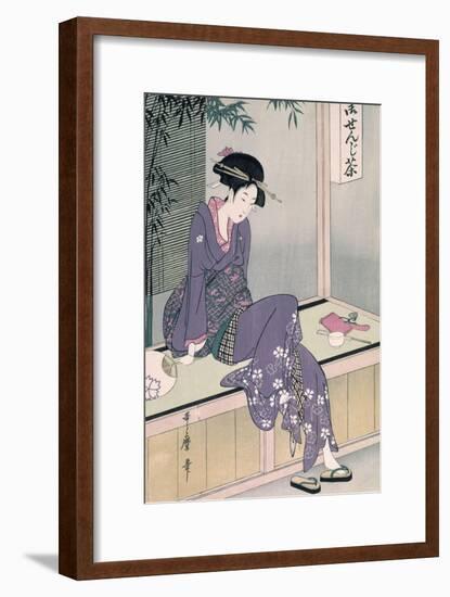 Mujer Sentada En Una Veranda, Ca. 1798-Kitagawa Utamaro-Framed Giclee Print