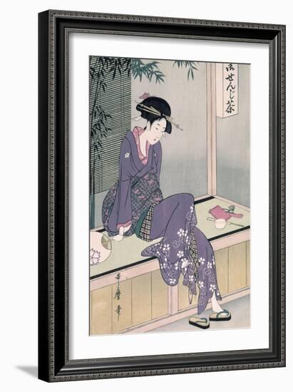 Mujer Sentada En Una Veranda, Ca. 1798-Kitagawa Utamaro-Framed Giclee Print