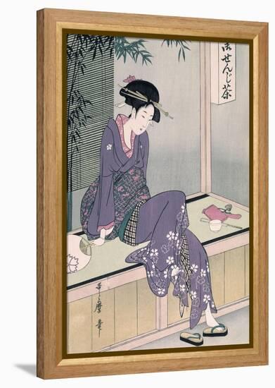 Mujer Sentada En Una Veranda, Ca. 1798-Kitagawa Utamaro-Framed Premier Image Canvas