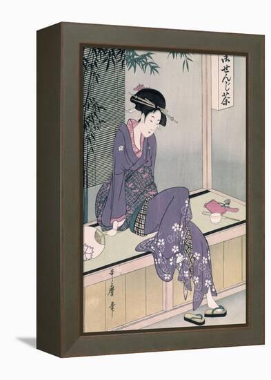 Mujer Sentada En Una Veranda, Ca. 1798-Kitagawa Utamaro-Framed Premier Image Canvas