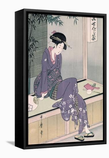 Mujer Sentada En Una Veranda, Ca. 1798-Kitagawa Utamaro-Framed Premier Image Canvas