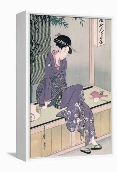 Mujer Sentada En Una Veranda, Ca. 1798-Kitagawa Utamaro-Framed Premier Image Canvas