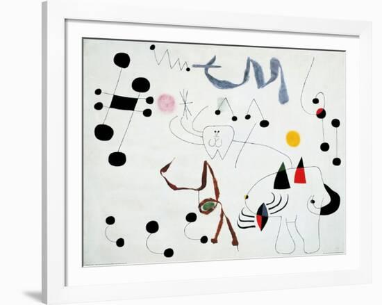 Mujer Sonando en su Evansion, c.1945-Joan Miro-Framed Art Print