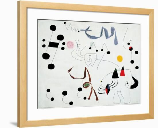 Mujer Sonando en su Evansion, c.1945-Joan Miro-Framed Art Print