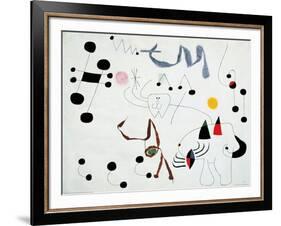 Mujer Sonando en su Evansion, c.1945-Joan Miro-Framed Art Print