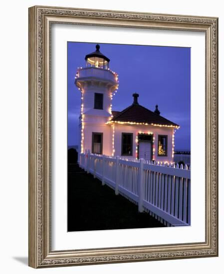 Mukilteo Lighthouse with Christmas Lights, Washington, USA-null-Framed Photographic Print